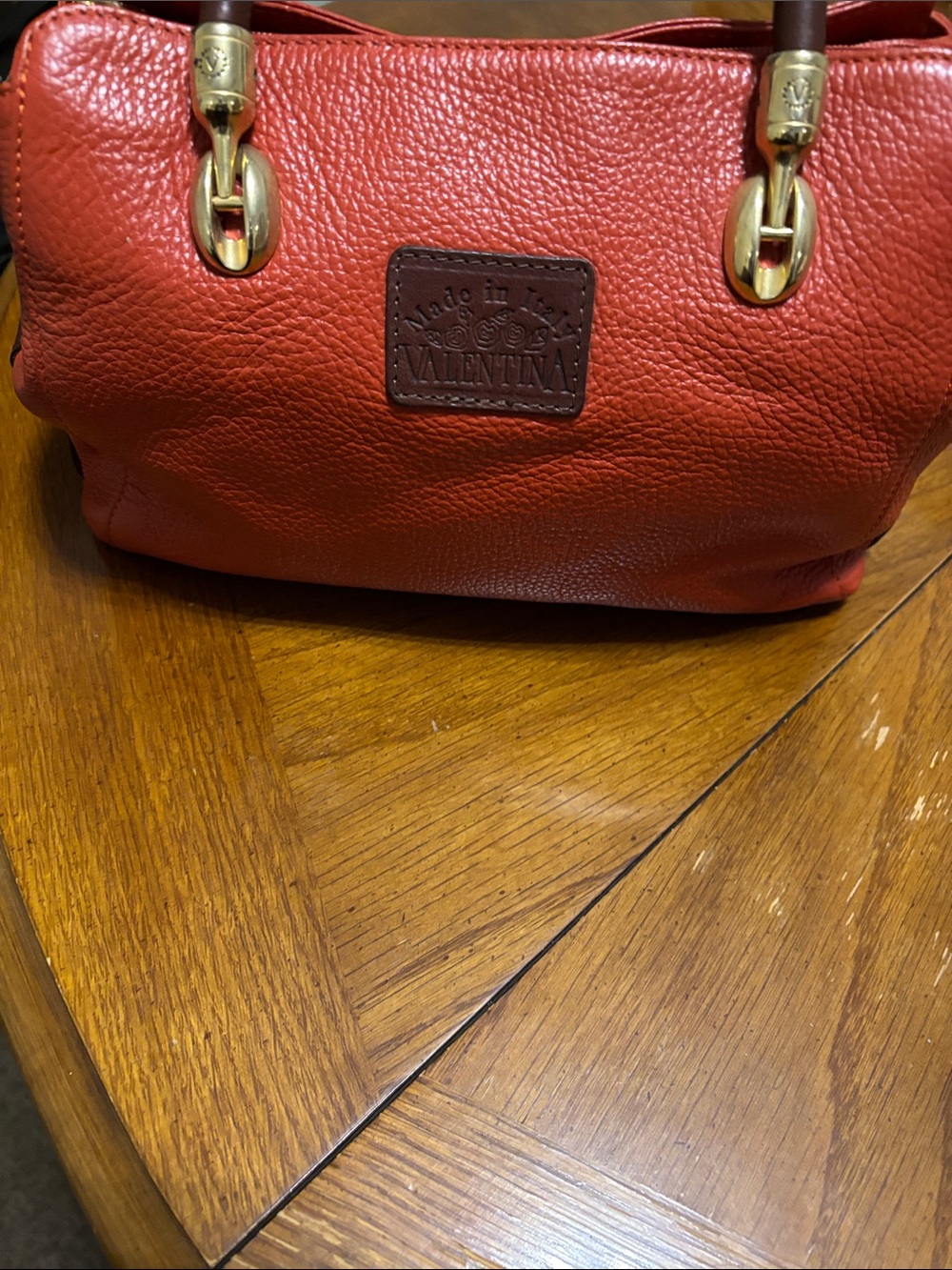 Valentina Women's Burnt Orange Pebbled Leather Shoulder Bag with Gold Hardware
